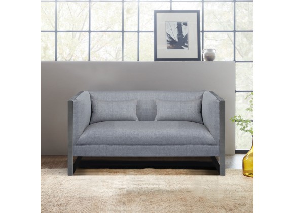 Royce Contemporary Loveseat with Polished Stainless Steel and Grey Fabric