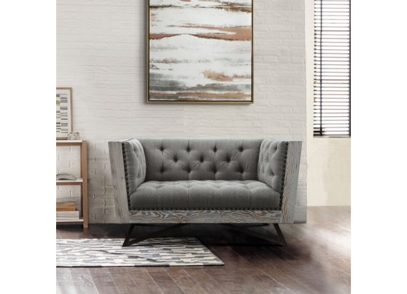 Armen Living Regis Contemporary Chair In Gray Fabric with Black Metal Finish Legs And Antique Brown Nailhead Accents