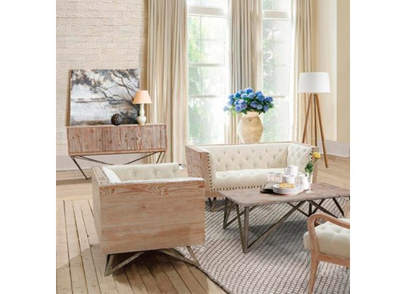 Armen Living Regis Cream Loveseat With Pine Frame And Gunmetal Legs