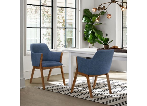 Armen Living Renzo Blue Fabric and Walnut Wood Dining Side Chairs