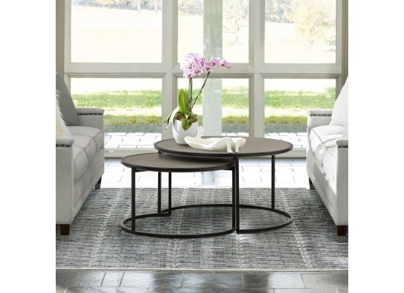Armen Living Rina Concrete and Black Metal 2 Piece Nesting Coffee Table Set in Natural