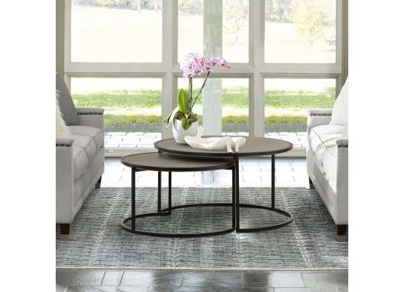 Armen Living Rina Concrete and Black Metal 2 Piece Nesting Coffee Table Set in Natural