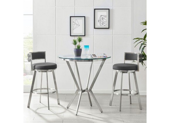 Armen Living Roman Gray Faux Leather and Brushed Stainless Steel Swivel Bar And Counter Stool