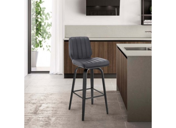 Armen Living Renee Swivel Grey Faux Leather And Black Wood Bar Stool In Gray