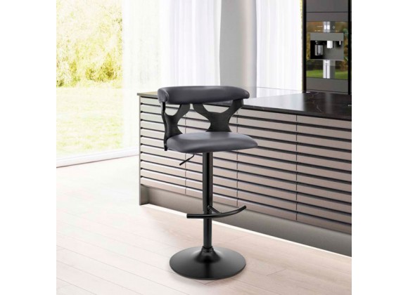 Armen Living Ruth Adjustable Swivel Grey Faux Leather And Black Wood Bar Stool With Black Base In Gray