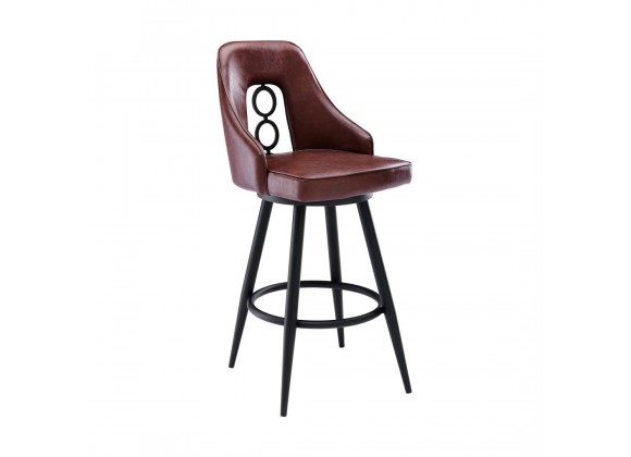 Ruby Contemporary 26" Counter Height Barstool in Black Powder Coated Finish and Vintage Coffee Faux Leather - Angled View
