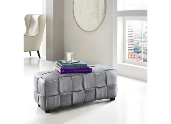 Armen Living Raven Contemporary Long Ottoman in Gray Velvet Lifestyle