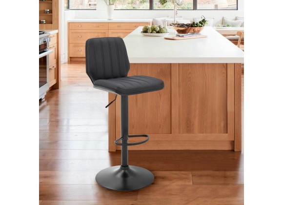 Armen Living Sabine Adjustable Swivel Gray Faux Leather and Black Metal Bar Stool