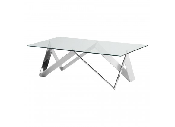 Scarlett Contemporary Rectangular Coffee Table in Polished Steel Finish with Tempered Glass Top 