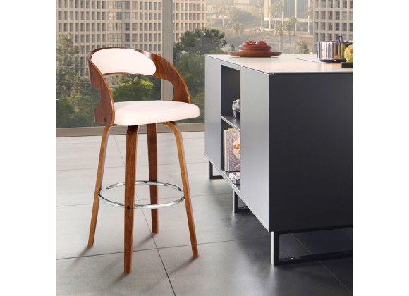 Armen Living Shelly Swivel Cream Faux Leather and Walnut Wood Bar Stool