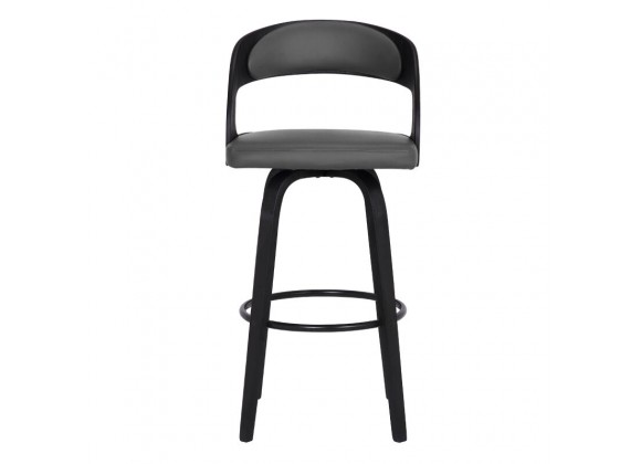 Armen Living Shelly Swivel Grey Faux Leather and Black Wood Bar Stool Front