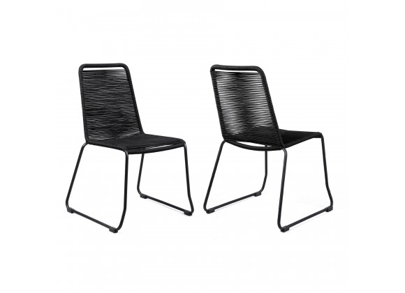 Shasta Outdoor Patio Dining Chair in Black Powder Coated Finish and Black Textiling - Set of 2