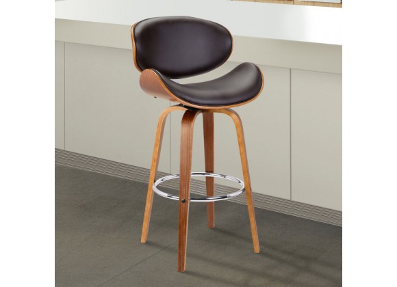 Armen Living Solvang Swivel Brown Faux Leather and Walnut Wood