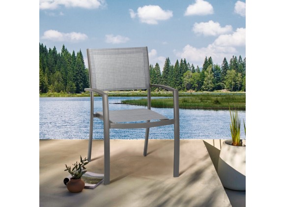 Armen Living Solana Outdoor Aluminum Arm Dining Chairs In Cosmos Grey Finish - Set of 2 In Gray