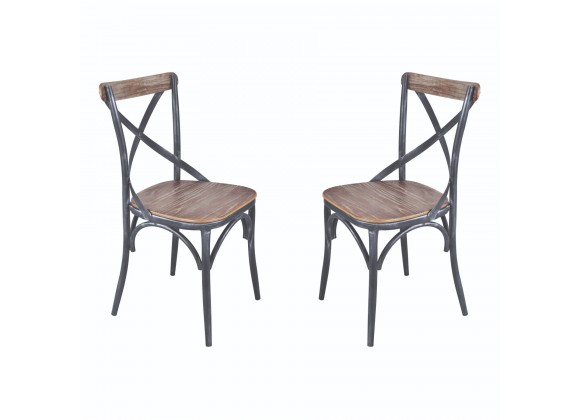 Sloan Industrial Dining Chair in Industrial Grey and Pine Wood - Set of 2