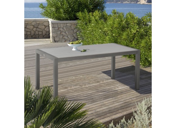 Armen Living Solana Outdoor Rectangular Aluminum Dining Table in Cosmos Grey Finish with Wood Top