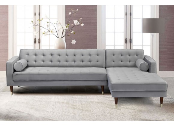 Armen Living Somerset Gray Velvet Mid Century Modern Right Sectional Sofa