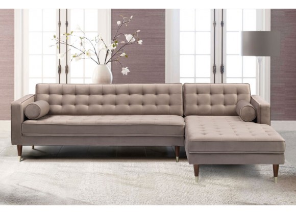 Armen Living Somerset Taupe Velvet Mid Century Modern Right Sectional Sofa