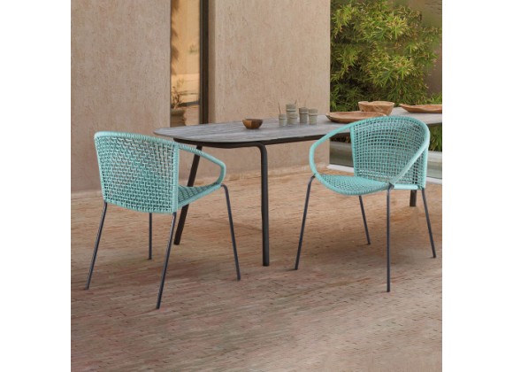 Snack Indoor Outdoor Stackable Steel Dining Chair with Wasabi Rope - Set of 2 1