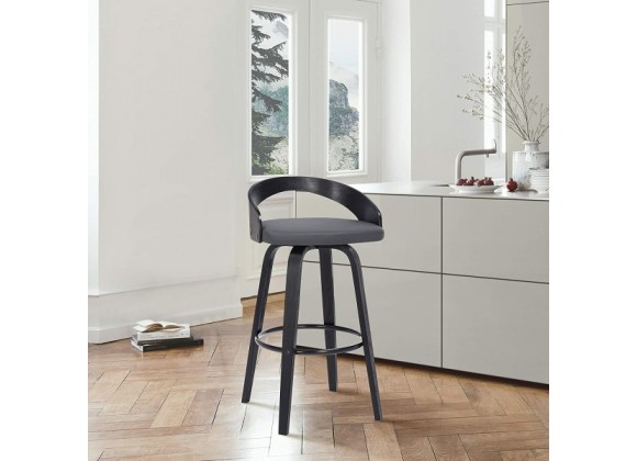 Armen Living Sonia Swivel Grey Faux Leather and Black Wood Bar Stool