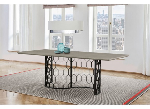 Armen Living Solange Concrete and Black Metal Rectangular Dining Table In Natural
