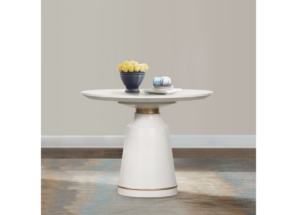 Pinni White Concrete Round Dining Table with Bronze Painted Accent