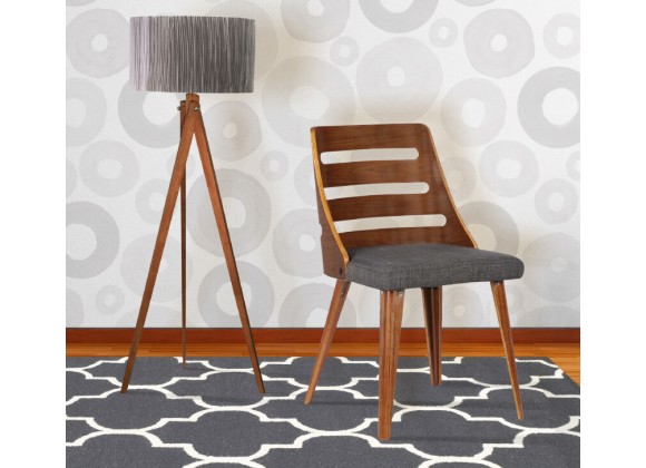 Armen Living Storm Mid-Century Dining Chair In Walnut Wood And Charcoal Fabric