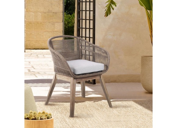 Tutti Frutti Indoor Outdoor Dining Chair in Light Eucalyptus Wood with Latte Rope and Grey Cushion