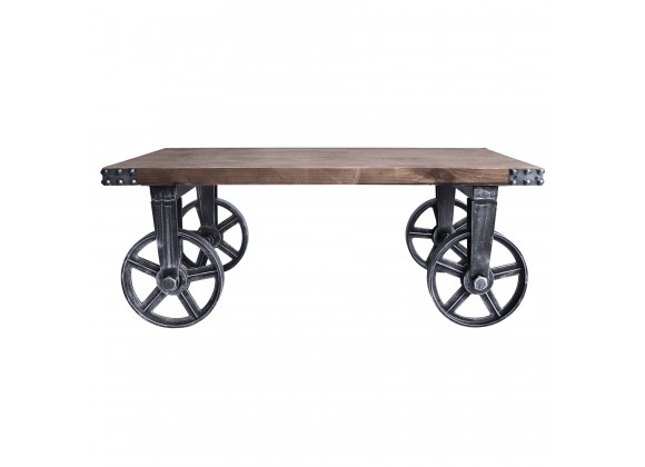 Trego Industrial Coffee Table in Industrial Grey and Pine Wood Top - Front