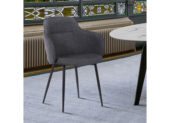 Tammy Contemporary Dining Chair in Black Powder Coated Finish and Charcoal Fabric