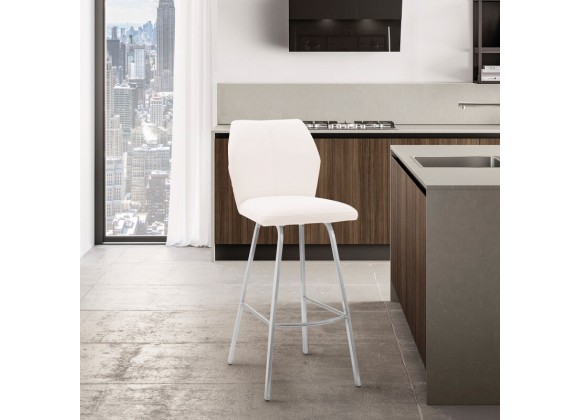 Armen Living WhiteTandy Faux Leather and Brushed Stainless Steel 26" Counter Stool