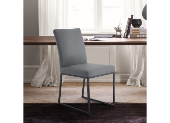 Armen Living Trevor Contemporary Dining Chair In Matte Black Finish And Gray Faux Leather