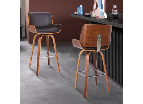 Armen Living Tyler Swivel Brown Faux Leather and Walnut Wood Bar Stool Set