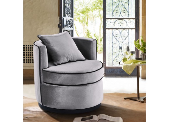 Armen Living Truly Contemporary Swivel Chair In Gray Velvet And Black Velvet Piping
