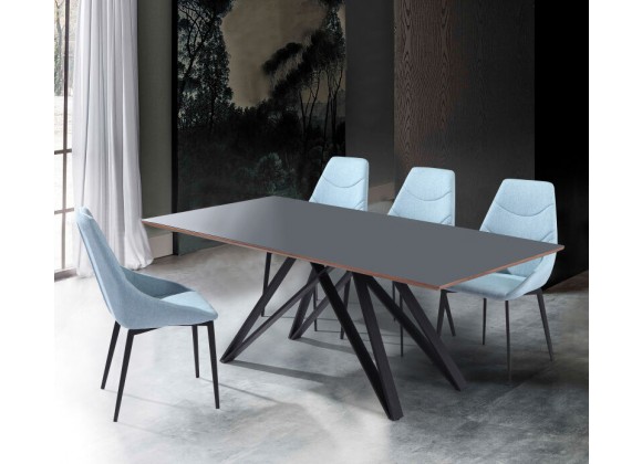 Armen Living Urbino Mid-Century Dining Table In Matte Black Finish With Walnut And Dark Gray Glass Top