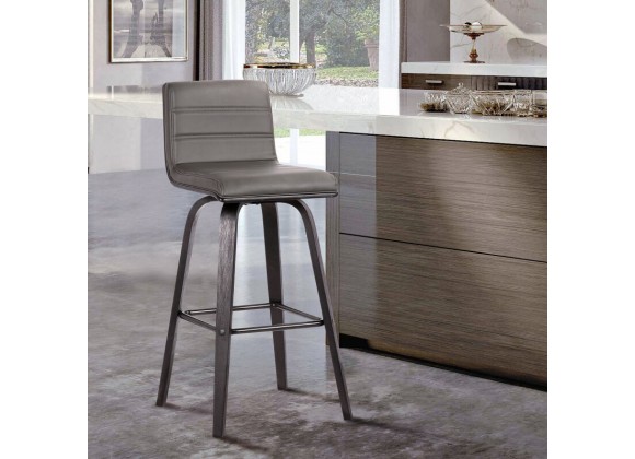 Armen Living Vienna Counter And Bar Height Barstool In Black Brushed Wood Finish With Gray Faux Leather 