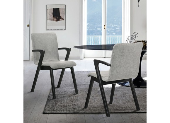 Armen Living Varde Mid-Century Gray Upholstered Dining Chairs In Black Finish