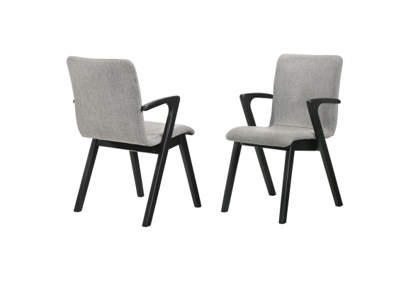 Varde Mid-Century Modern Dining Accent Chair with Black Finish and Grey Fabric - Set of 2