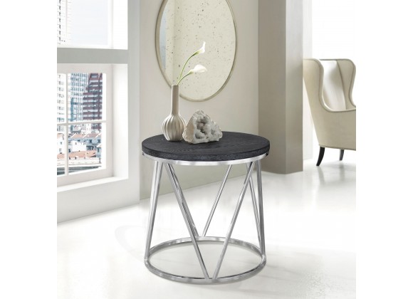 Vivian Contemporary End Table in Polished Stainless Steel Finish with Grey Top - Lifestyle