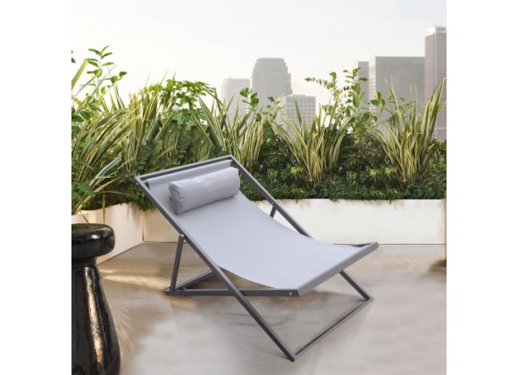 Armen Living Wave Outdoor Patio Aluminum Deck Chair in Grey Powder Coated Finish with Grey Sling Textilene