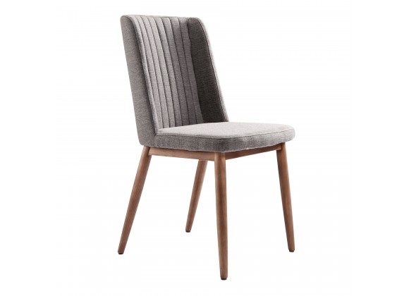 Wade Mid-Century Dining Chair in Walnut Finish and Gray Fabric - Angled