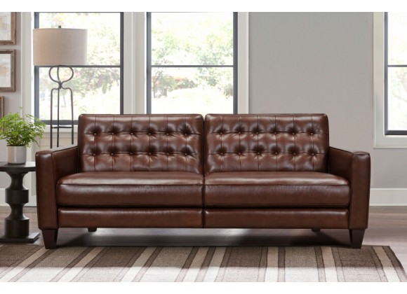 Armen Living Wesley 81" Chestnut Genuine Leather Power Footrest Tuxedo Arm Sofa