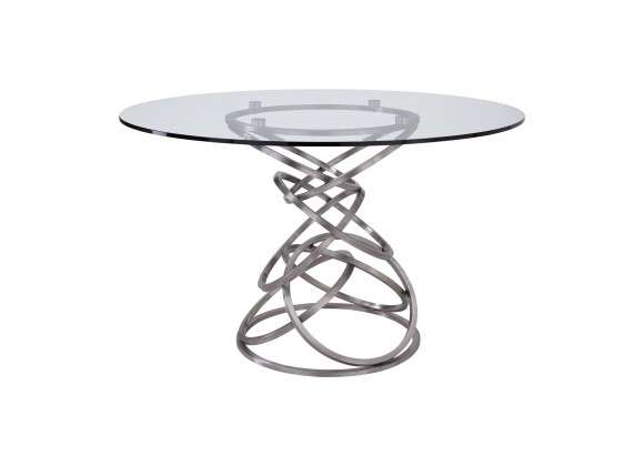 Wendy Contemporary Dining Table in Brushed Stainless Steel Finish and Clear Glass top