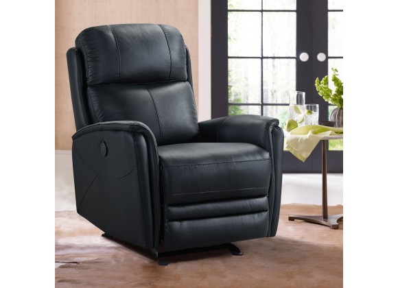 Wolfe Contemporary Recliner in Black Genuine Leather - 