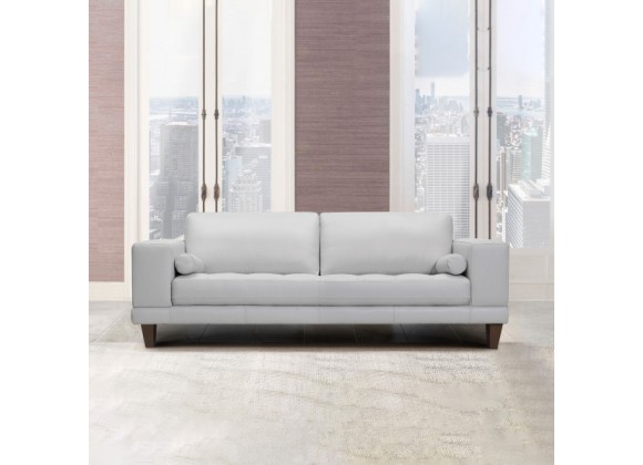 Armen Living Wynne Contemporary Sofa in Dove Gray Genuine Leather with Brown Wood Legs