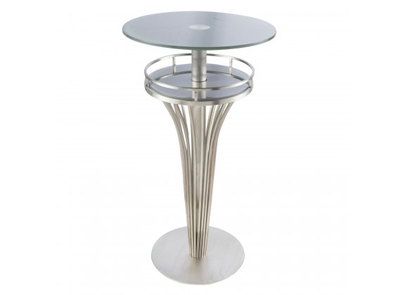 Yukon Contemporary Bar Table In Stainless Steel and Gray Frosted Glass