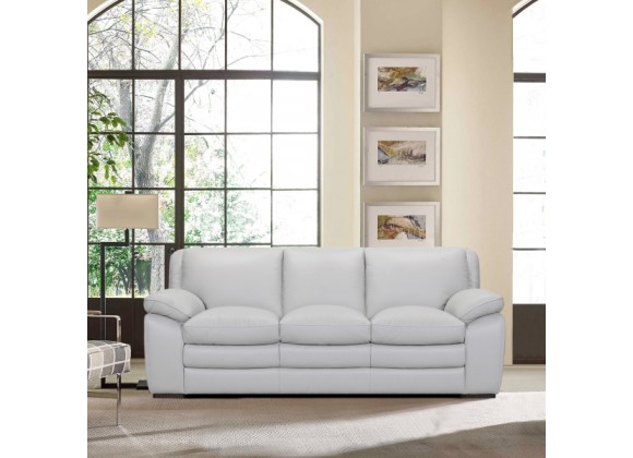 Armen Living Zanna Contemporary Sofa in Genuine Dove Gray Leather with Brown Wood Legs 