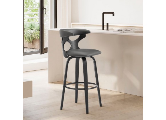 Armen Living Zenia 26" Swivel Counter Stool in Gray Faux Leather and Black Wood