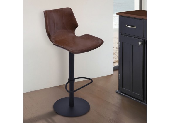 Zuma Adjustable Swivel Metal Barstool in Vintage Coffee Faux Leather and Black Metal Finish
