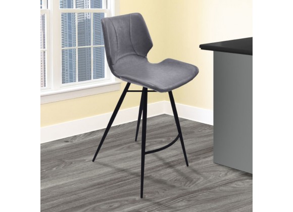 Armen Living Zurich Counter Height Metal Barstool In Vintage Gray Faux Leather And Black Metal Finish